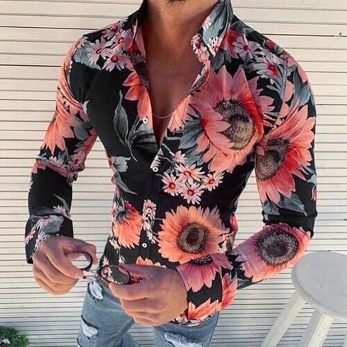 New Mens Floral Shirt Long Sleeve Casual Shirt Fashion Rose Flower 3d Printed Turn-down Collar Slim Fit Shirt Mens Clothing