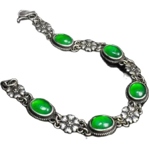 Silver accessories in the Republic of China: antique silver inlaid with ice emerald bracelet for ladies