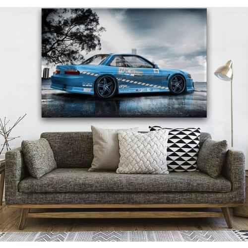 Silivia japanese tuning drift carsLiving room home wall modern art decor wood frame fabric posters prints