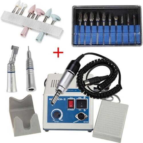 Dental Lab Marathon Electric Micromotor Low Speed Contra Angle Straight Handpiece 2.35mm Burs Drills Polishing Kits