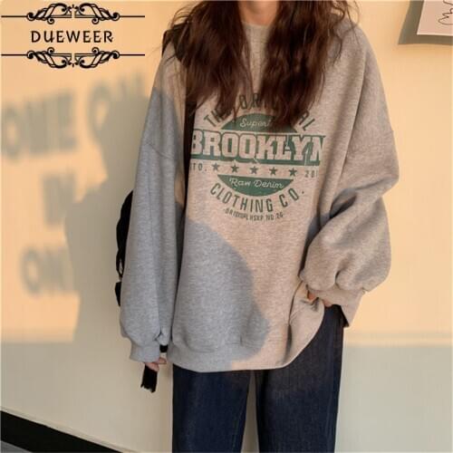Dueweer Hoodies Women Sweatshirts Printed Baggy Casual All-match Fashion Ulzzang Korean Girl Stylish Street-wear Harajuku Simple