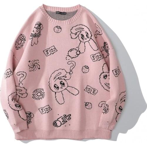 Hip Hop Knitwear Mens Sweaters 2021 Harajuku Cartoon Pattern Jacquard Women Loose Cute Sweet Lazy Couple Streetwear Pullovers