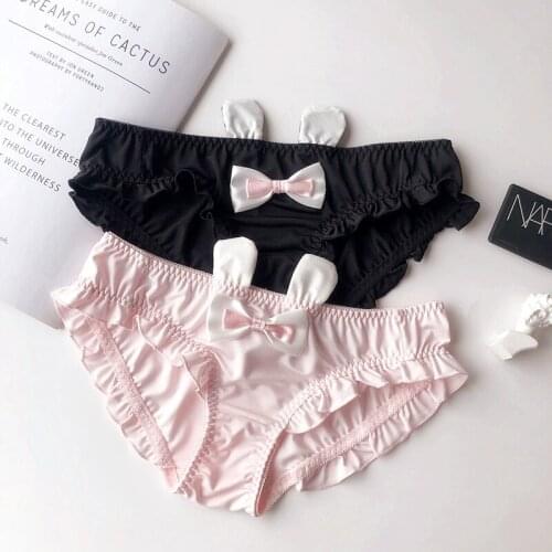 Woman underwear Cute sweet bow rabbit ears low waist milk silk briefs Comfortable girls underpants