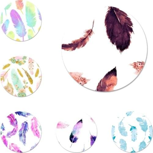 Watercolor Painting feathers Badge Brooch Pin Accessories For Clothes Backpack Decoration gift 58mm