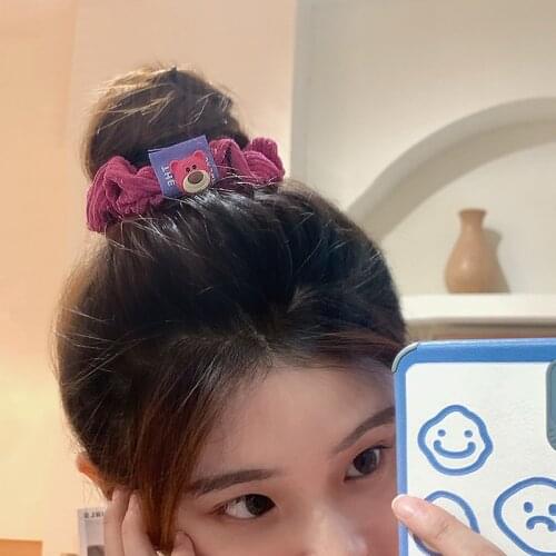 New Women Strawberry Bear Corduroy Scrunchie Sweet Purple Elastic Hair Bands Hair Decorate Tie Headband Fashion Hair Accessories