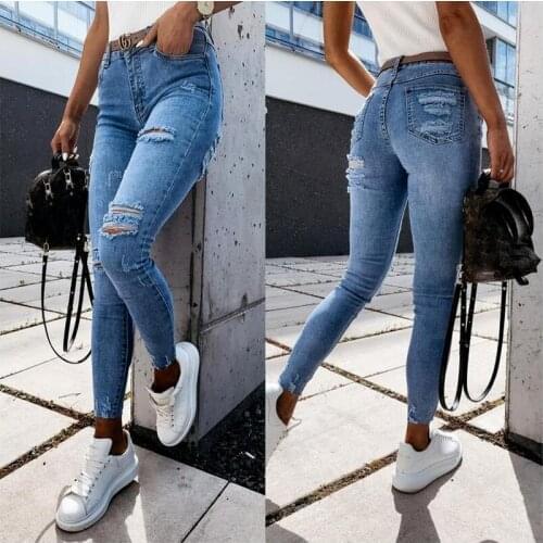 European and American Style Women Casual Fashion Jeans High Waist Comfortable Stretch Wash Ladies Denim Feet Trousers WS30