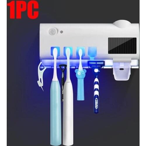 1pc Solar Energy UV Toothbrush Holder Double Layer Sterilizer Automatic Toothpaste Dispenser Wall-mounted Bathroom Accessories