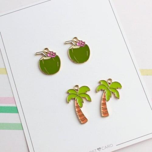 10 PC/Lot Gold Color Tone Enamel Charms Coconut Tree Coconut Shape Oil Drop Pendants Charm Fit Bracelet Necklace DIY