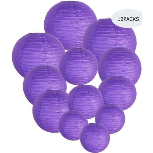12 Pcs/set Purple Paper Lantern with Assorted Sizes lampion Wedding for Outdoor Indoor Chritmas Diy Party Hanging Decor Favor