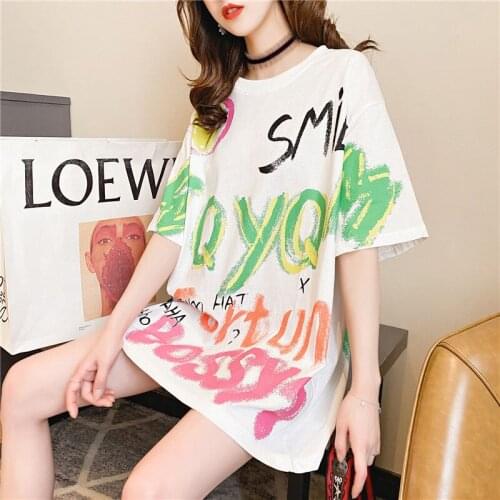 2021 New Large Size Women Summer Length graffiti T-shirt Half Sleeve loose Comfortable T-shirt Fashion Summer Short Sleeves