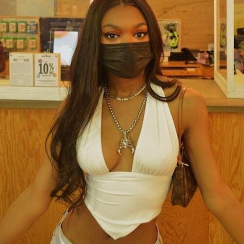 2021 New Style Womens Halter Crop Tops Ladies Sexy Sleeveless Backless Solid Color Irregular Hem Tank Top Vest One Size