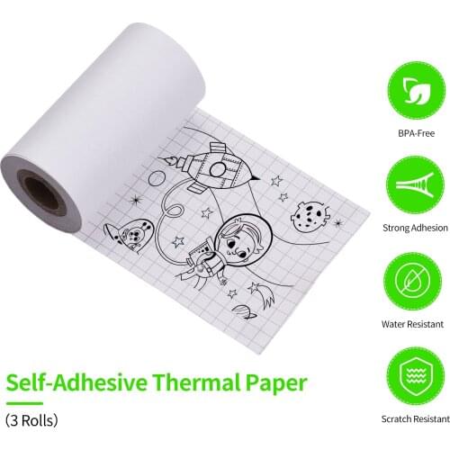 57x30mm Self-Adhesive Thermal Paper Roll White Sticky Paper BPA-Free for PAPERANG P1(S)/P2(S) Pocket Thermal Printer
