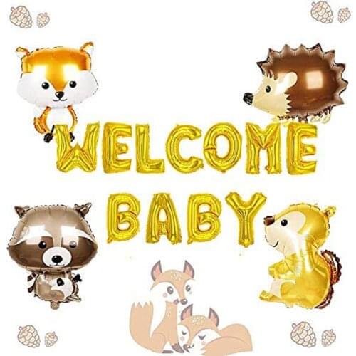 5 PCS Woodland Welcome Baby Balloons Woodland Baby Shower Decorations Woodland Animals Party Decoration