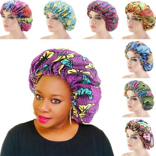 Satin Bonnet For Women African Pattern Ankara Print Silky Bonnet Ladies Night Sleep Cap Ladies Hear Wear Adjustable Hair Cover