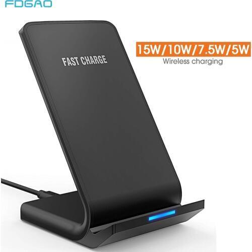 FDGAO 15W Qi Wireless Charger Stand for iPhone 11 Pro Max X XS 8 XR Samsung S9 S10 S20 Note 10 Type C USB Fast Charging Station