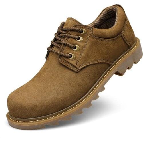 Vintage Lace Up Mens Safety Shoes Working Boots Man Cow Leather Waterproof Chelsea Slip On shoes Male Desert Tactical Shoes