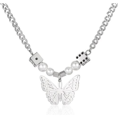 Stainless Steel Insect Butterfly Disc Long Chain Hip Hop Pendant Necklace Jewelry Gift For Him