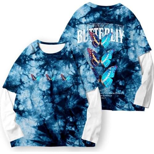 Men Women Pullover Tops Round Neck Sweatshirts Clothing Couple Loose Hip Hop Fake Two Piece Long Sleeve T-shirt