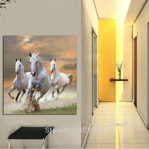 Home Decor Hand Painted Wall Art Modern Oil painting Animals Mercedes-Benz horse decorative pictures 24X28inch