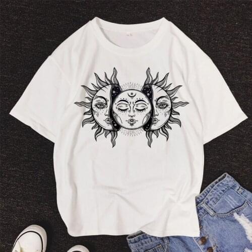 Fashion Summer Women T-Shirts Sun Moon Tshirt Casual Short Sleeve Oversized Streetwear Tops Harajuku Tee Shirt Female Clothes