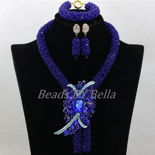 Beautiful Royal Blue red Crystal Nigerian Wedding Party Beads Necklaces African Jewelry Sets Jewellery Free Shipping ABK749