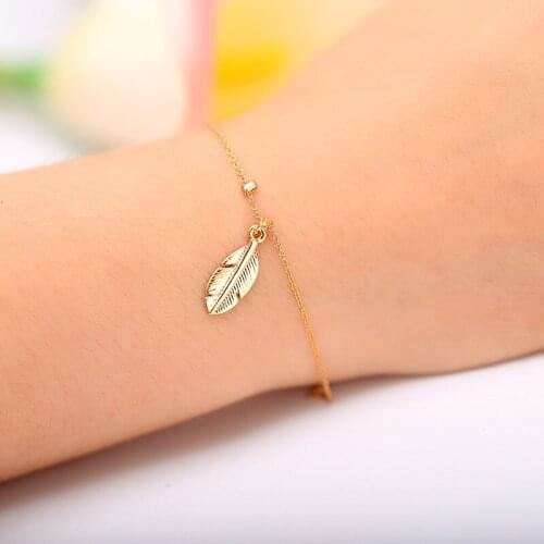 Top Wholesale New Fashion Gold/Sliver plated Stainless Steel Link chain leaf charm bracelets Valentines Day gift for women