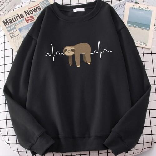 Cute Heartbeat Sloth Print Man Hoodies Sweatshirts Loose Casual Winter Autumn Streetwear Clothing 2020 Homme Fleece Pullover