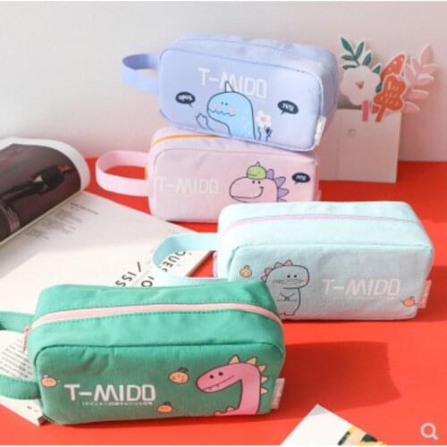 Cute Dinosaur Pencil Case Girl Cartoon Cosmetic Bag Student Large Capacity Storage Bag Coin Purse Pencil Case Office Pencil Case