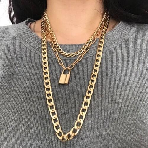 Multi Layer Lock Pendant Choker Necklace Women Punk Women Accessories Best Couple Jewelry Gift AM2207