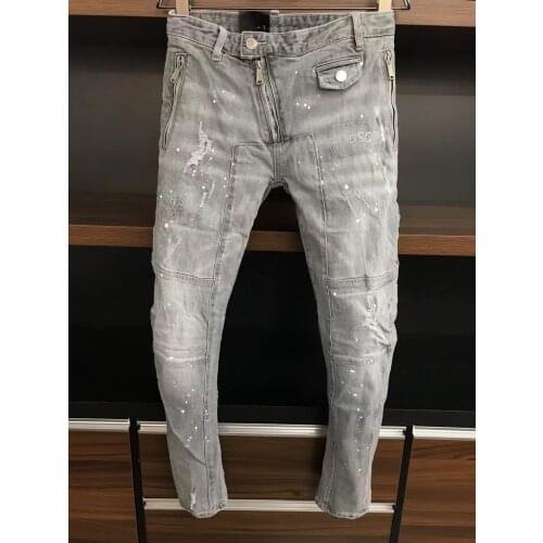 2021 Fashion Trend DSQ2 Washed, Worn, Holes, Paint Spots Mens Jeans *A219