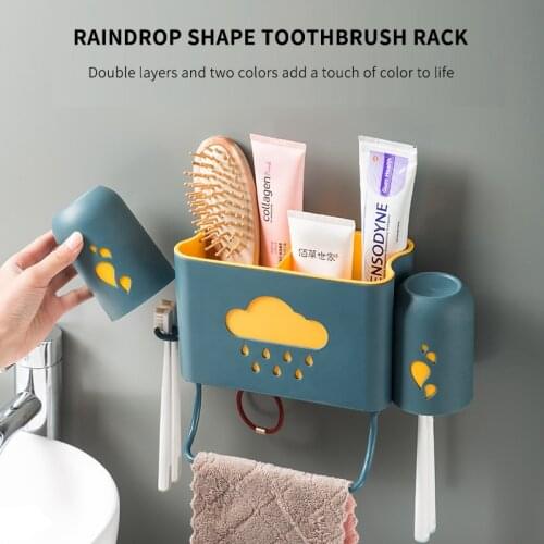 Wall-Mounted Toothbrush Rack Cup Wall-Mounted Toothbrush Cup Holder Bathroom Mouthwash Cup Set Punch-Free Dental Cup