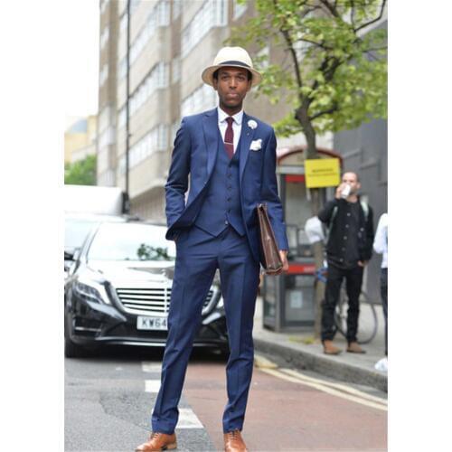 New Arrival Two Buttons Navy Blue Groom Tuxedos Groomsmen Notch Lapel Mens Suits Blazers (Jacket+Pants+Vest+Tie) W:1070