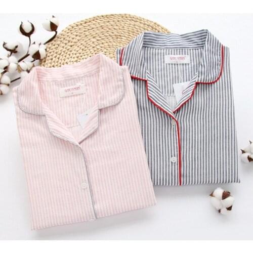 Sleepwear Womens Cotton Home Suit Pajamas Winter Long Sleeve Stripe Pyjama Female Casual Lounge Set Dropshipping