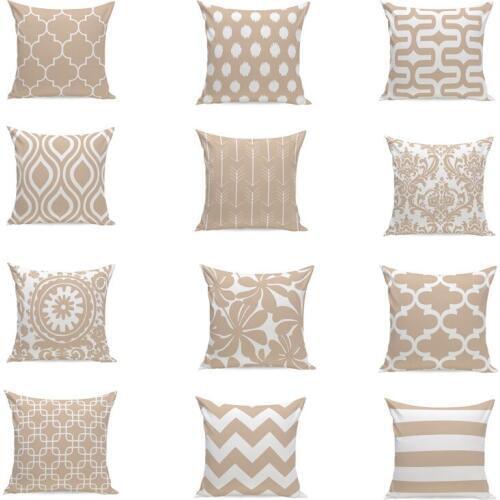 Wholesale Khaki Geometric Pattern 45x45cm Cushion Covers Cotton Linen Square throw Pillow Cases Sofa Car Home Decoration