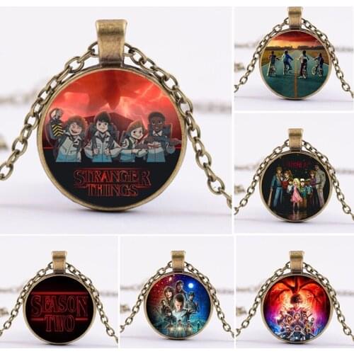 Anime Stranger Things Cosplay Figure Necklace Time Gem Pendant Terror Theme Punk Necklace Glass Dome Pendant Fans Jewelry