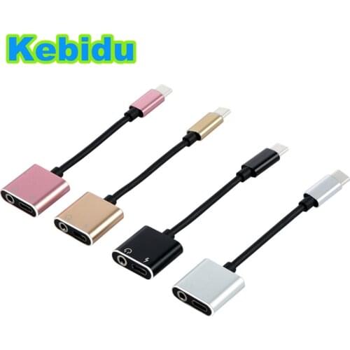 Kebidu Type C to Type C 3.5mm AUX 2 in 1 Male to Female Audio Charging Adapter Headphone Jack + Charging Converter For Xiaomi 6
