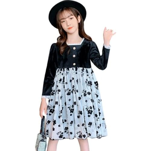 Dress For Girls Thick Warm Party Dress For Kids Girl Spring Autumn Child Dress Floral Pattern Clothes Girl