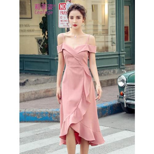 Summer New Arrival French Style Solid Camisole Ruffles Dress Slim Elegant Temperament