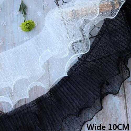 10CM Wide White Black Double-layer Polka Dot Mesh Elastic Ruffle Trim Stitching Pleated Lace Skirt Hemlines Clothing Accessories