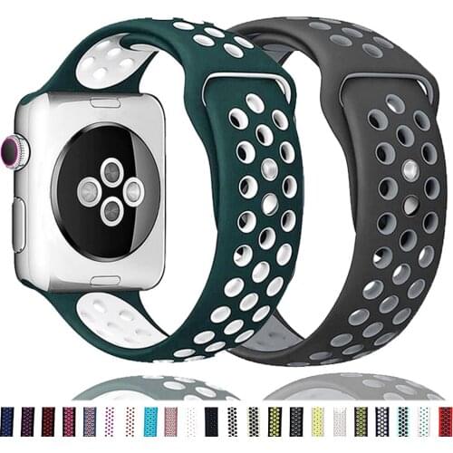Silicone Strap For Apple Watch band 44mm 40mm 38mm 42mm Breathable wrist belt Sport bracelet iWatch serie 6 SE 5 4 3 40 42 44 mm