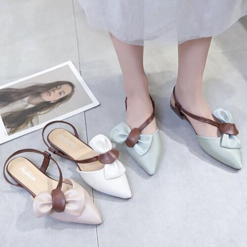 Baotou Sandals Women 2021 New Summer Korean Fashion Fairy Style Bowknot Students Pointed Net Red Flat Bottom Women Sandals