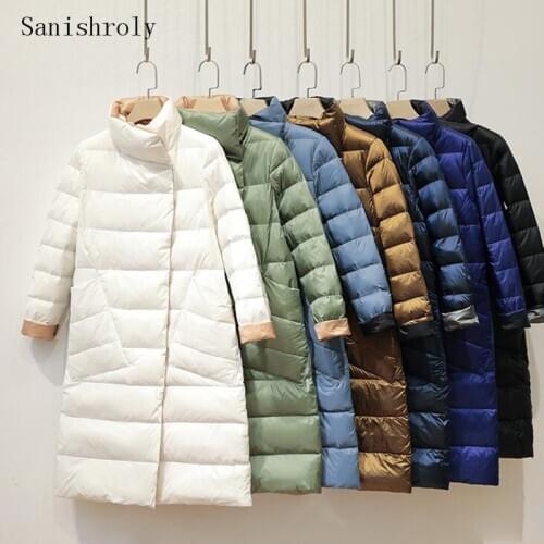 Sanishroly Plus Size 5XL Autumn Winter Women Long Jackets Double Sided Coat Casual Ultra Light White Duck Down Coats Parka S1017
