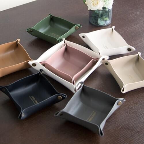 Folding PU Leather Jewelry Storege Tray 20*20cm Necklace Bracelet Ring Car Key Case Box Display Living Room Desktop Orginizer