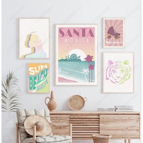 Vintage Wall Art Posters and Prints Fashion Teen Room Color Quotes Purple Pink Canvas Painting for Dormitory Gallery Decoration