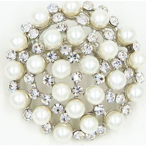 Vintage Silver Stylish Imitation Cream Pearl And Austria Crystals Brooch Women Wedding Bridal Bouquet Brooch Pins