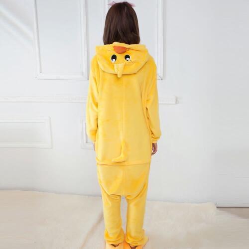 Adult Duck Kigurumi Women Men Cartoon Animal Cosplay Costume Winter Onesie Pajama Hooded Couple Funny Party Suit