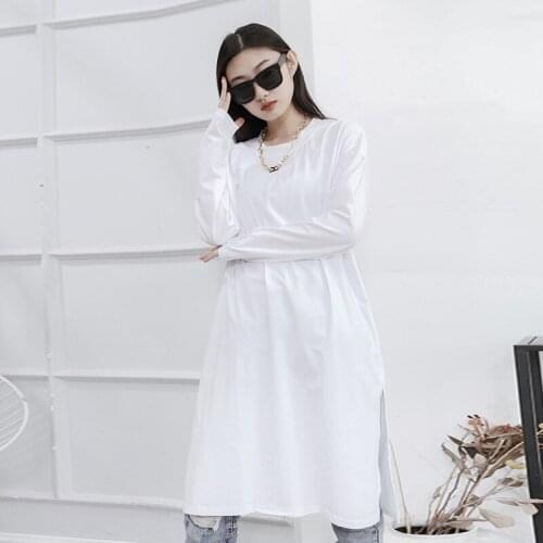 Women spring and autumn new Japanese and Korean version of the loose round collar long large size long sleeve T shirt