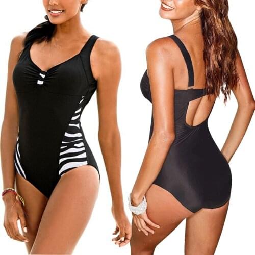 Swimsuit Sexy Swimwear Women V-neck Solid Color Bathing Bodysuit Plus Size Swimming Suit