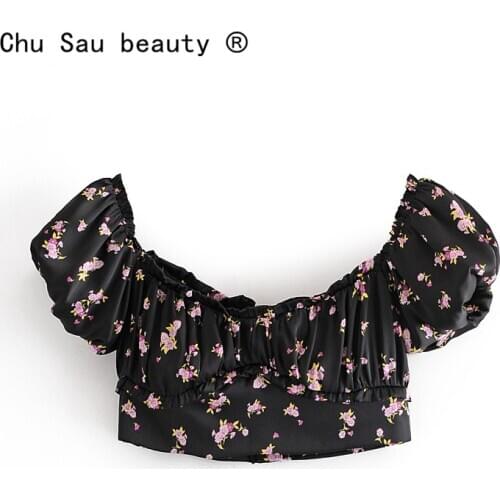 New 2020 Casual Chic Floral Print Summer Women Crop Tops Sexy Style Off Shoulder Deep V-neck Short Blouses Female Ropa De Mujer