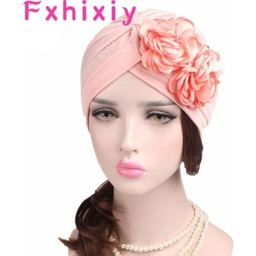 New Womens Double Flower Ruffle Turban Hat Chemotherapy Cancer Chemo Beanies Cap Headwear Head Wrap Hair Loss Accessories